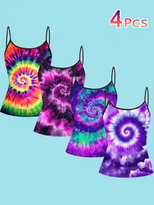 4 Pcs Tie Dye Strapless Tank Tops for Women, Summer Y2K Sweet Cool Style, Casual Chic, Slim Fit Sleeveless Inner Outer Wear, All Seasons Casual Clothing