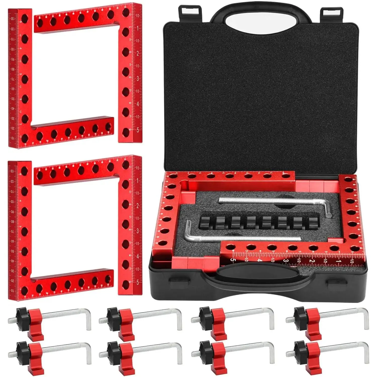 Corner Clamp for Woodworking, 90  Clamp, Right Angle Clamp, 4 Pack 5.5" x 5.5"  Alloy Positioning Clamping Squares with Case for Picture Frames, Boxes, Cabinets, Drawers