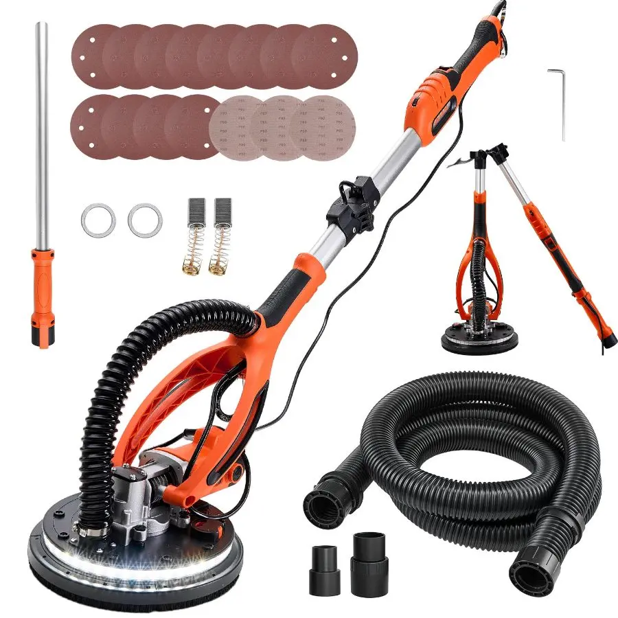 【DealsForYouDays】【DealsForYouDays】Father's Day Gift VEVOR 850W Electric Drywall Sander Tool Kit, Popcorn Ceiling Removal Power Tool with 5 Variable Speeds (800-1700 RPM), Double-Deck LED Lights, Foldable Extendable Handle, 15 Sanding Discs, Dust Hose
