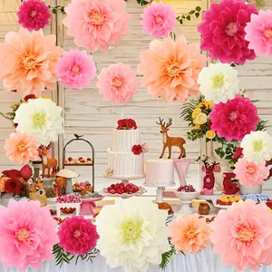 20 Pink and Colorful Paper Flower Ornaments - High Quality Paper Flower Balls for Weddings, Birthdays, Showers, Easter, Spring Parties - No Power Required, All Season Indoor/Outdoor Party Background Decorations, Wedding Table Decorations