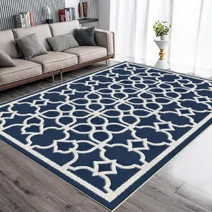 One dark blue diamond-patterned home rug, machine washable and fade-resistant, soft and durable, suitable for holidays and any space, including hotels, offices, sofas, beside beds, hallways, etc.