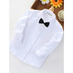 Boys' White Shirt with Bow Tie, Children's White Shirt, School Uniform Performance Wear, Four-Season Long Sleeve Shirt, Blue Shirt