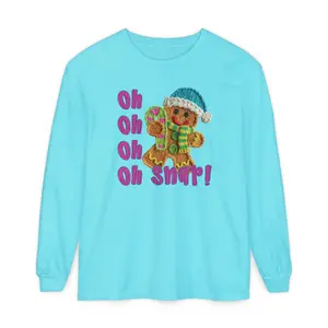 Oh Snap Gingerbread Cookie Long Sleeve T-Shirt | Holiday Faux Embroidery Gingerbread Man Tee