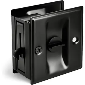 Privacy Sliding Door Lock with Pull - Replace Old Or Damaged Pocket Locks Hardware Quickly and Easily, 2-3/4"x2-1/2", for 1-3/8" Thickness Door, Black
