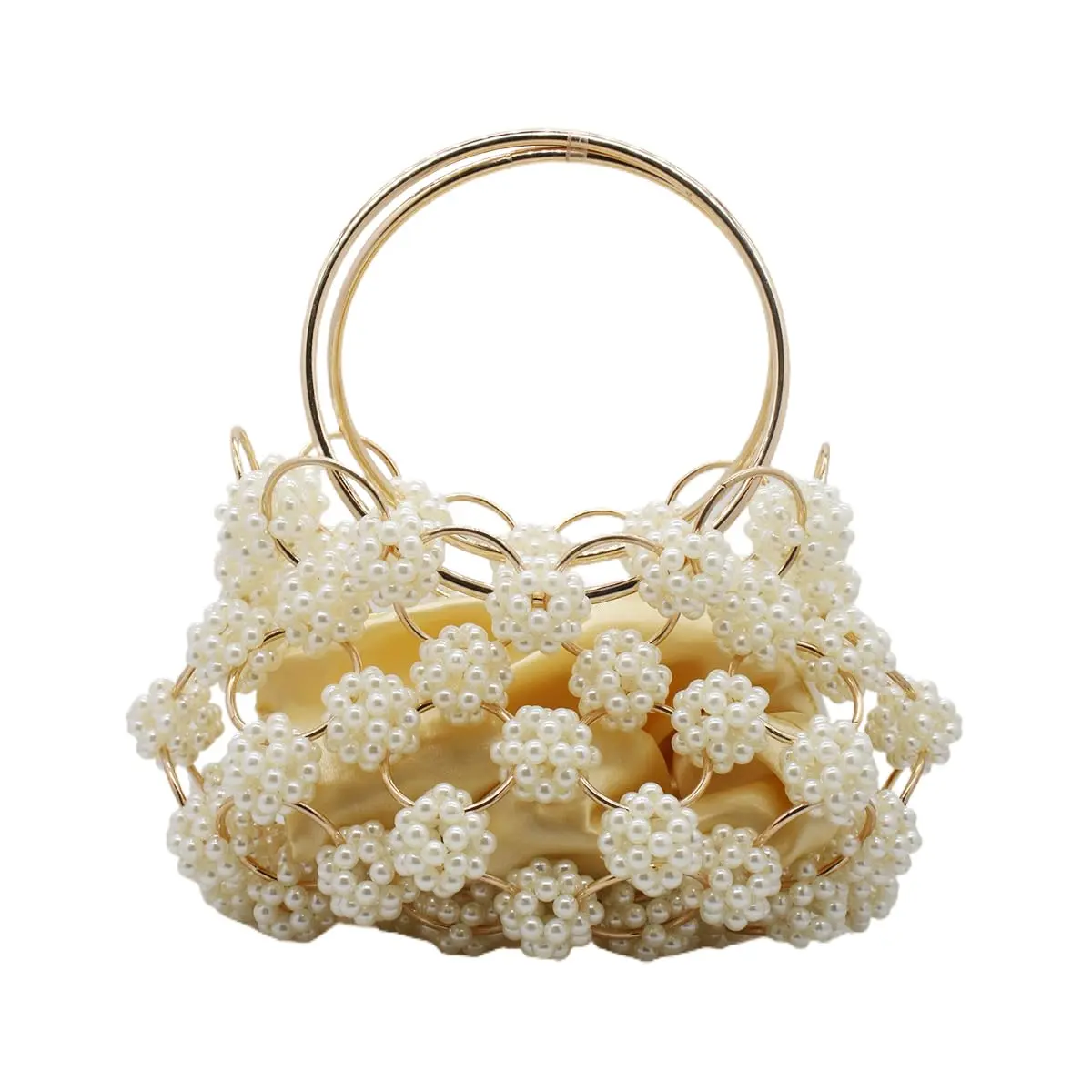 PSBIY Women Handmade Pearl Evening Handbag Bride Purse Elegant Flower Beaded Clutch Bag for Party Wedding Banquet Prom