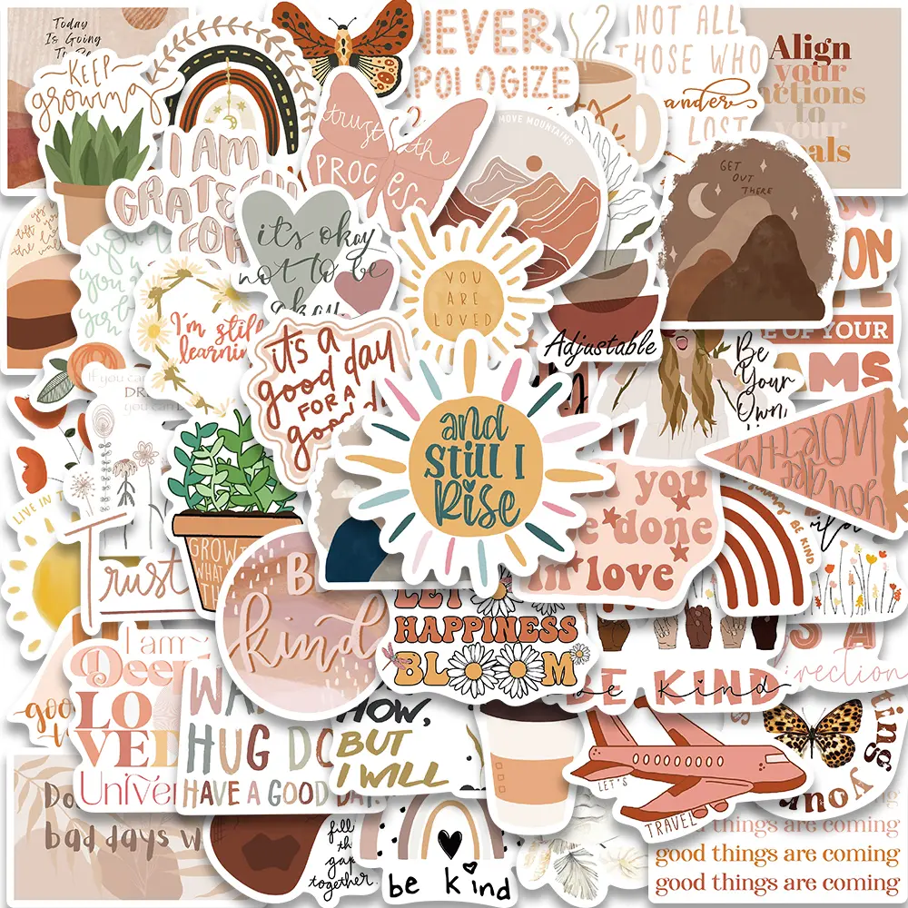 50PCS Vintage Art Bohemia Inspirational Stickers Boho Cartoon Decals for Guitar Phone Laptop Scrapbook Notebook Case Sticker