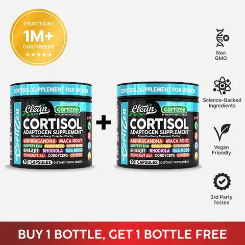 Clean Nutra BOGO | Ashwagandha, Maca Root, Slippery Elm, Fenugreek, Shilajit, Rhodiola, Sea Moss & More for Women's Cortisol Supplements Capsules – CortiZEN