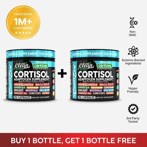 Clean Nutra BOGO | Ashwagandha, Maca Root, Slippery Elm, Fenugreek, Shilajit, Rhodiola, Sea Moss & More for Women's Cortisol Supplements Capsules – CortiZEN