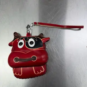 Cow Coin Purse - Red with Horns and Latch Closure, Ideal for Coin and Small Items