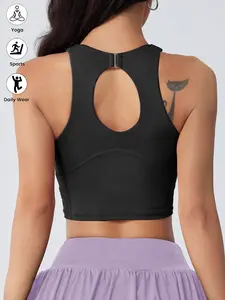 Women's High Elasticity Running Fitness Shark Skin Impact Sports Bra Top with Chest Pad, Hollow Back Design, Shockproof Yoga Sports Vest