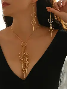 Women's Jewelry Set Earrings Necklace, Geometric Durable Iron Wire Circles Hollow Ball Leaf Tassel Pendant Design, All Seasons Wear