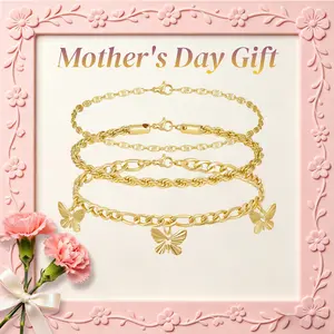 KissYan Ankle Bracelet Set 14K Gold Plated Butterfly Chain Ankelt Set for Women, Trendy Gold Anklets for Tropical Beach style and Daily Wear, Adjustable 3-Piece Layered Anklet Set with Lobster Clasp, Gift for Women Girlfriend Mom Wife Daughter Girlfriend