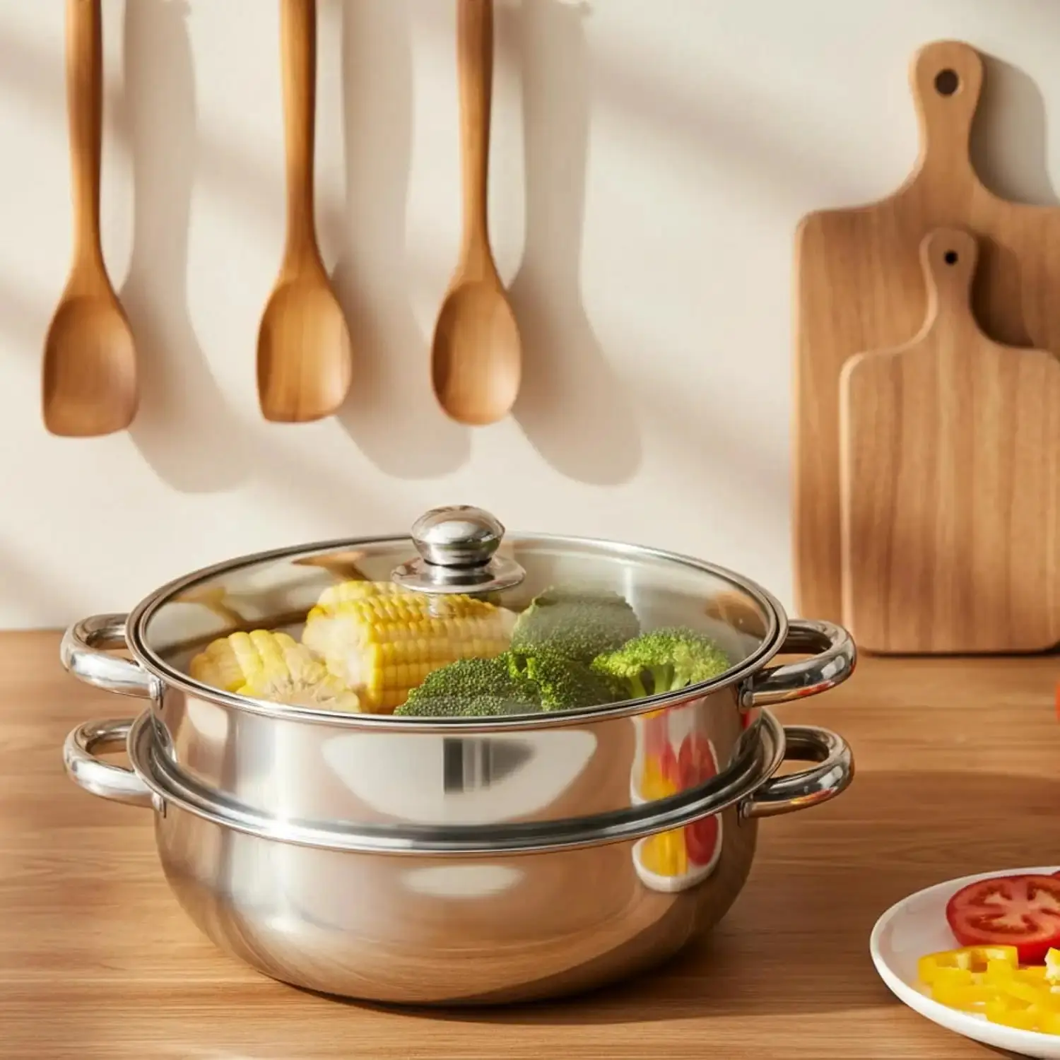 2-Tier Stainless Steel Steamer Pot with Lid, Multipurpose Steaming Pot with Handles for Vegetables, Dumplings, Food, and More