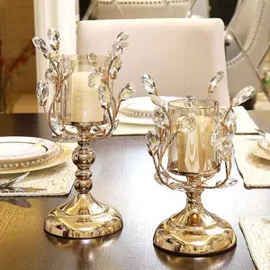 One crystal gold glass flower shaped candle holder, suitable for pillar candle candle holder, for dining table coffee table wedding event, party home decoration, simple design candle holder, Christmas New Year holiday home decoration