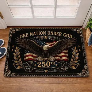 USA Patriotic Eagle Door Mat 250th Anniversary Non Slip Rubber Backing Washable Flannel Rug for Indoor Outdoor Entryway Decor