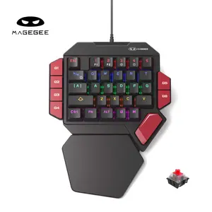 MageGee One Handed Professional Gaming Keyboard, RGB Backlit 35 Keys Mini Wired Mechanical Keyboard with Blue Switch for PC Gamer, Support 6 Macro Keys - Black/Red