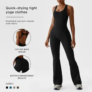 MFVIM Women's flared jumpsuit with tummy tuck - Sleeveless, backless, soft stretch fabric, elegant one-piece style Womenswear Overalls sports summer outfit