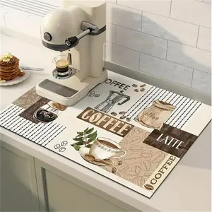 Coffee Theme Pattern Kitchen Countertop Mat, 1 Count Non-slip Coffee Machine Mat, Coffee Table Mat, Kitchen Accessories, Household Kitchen Decor Supplies