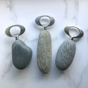 Stone Bottle Opener by Funky Rock Designs - Natural Beach Stone Handle with Polished Stainless Steel, Easy Beer Opener, Rustic Coastal Kitchen & Bar Tool, Handmade in Maine
