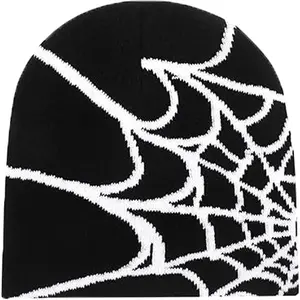 Women Beanie Hat Winter Warm Men Casual Skullies Outdoor Spider Pattern Knitted Hat Black