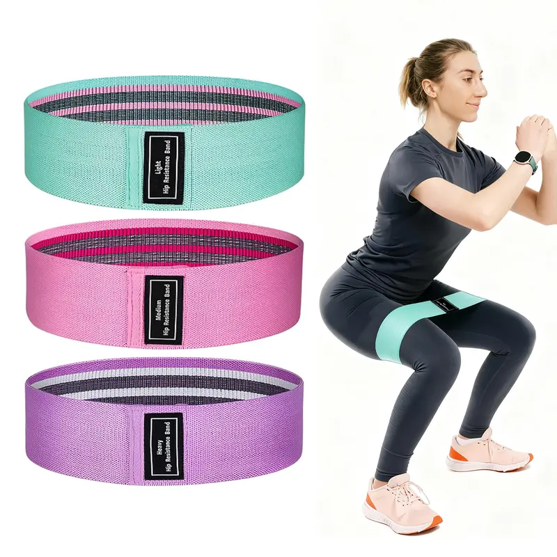 3-Pack Durable Lightweight Comfortable Cotton Blend Non-Slip Resistance Bands - Home Gym Equipment for Women & Men, Lower Body Training, Body Slimming, Building Strength