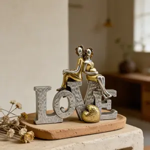 Romantic Resin Couple Love Figurine, & Silver Color Lover Sculpture, Modern Home Living Room Bedroom Decor, Wedding Anniversary Gift