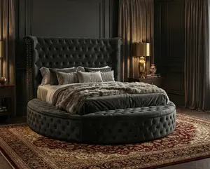 Velvora Platform Bed Frame with Storage, USB Ports & Wingback Tufted Headboard