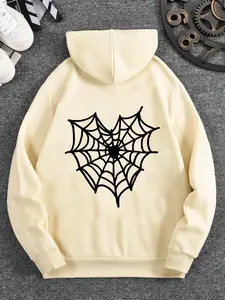 Men's Sophisticated Symbol Print Pullover Hoodie - Menswear Tops, Long Sleeve Casual Style, Striking Interconnected Web & Heart Design for Elevated Street Style