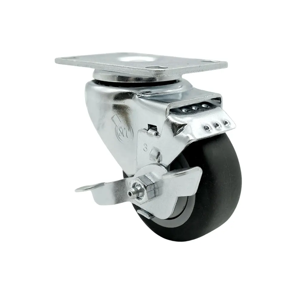 Service Caster SCC-20S3514-TPRB-TLB-TP3 Lockable Swivel Caster, Top Lock Brake, 3.5 in. Thermoplastic Rubber Wheel, 4 x 4.5 in. Overall Top Plate, Lockable Wheels, Swivel Wheels