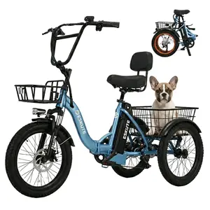 ESKUTE T300 E-Bike for Adults, Father's Day Gift 1200W Peak E Bikes for Seniors, Foldable 18MPH Long Range Fat Tire 3 Wheel Bicycle with Cargo Baskets