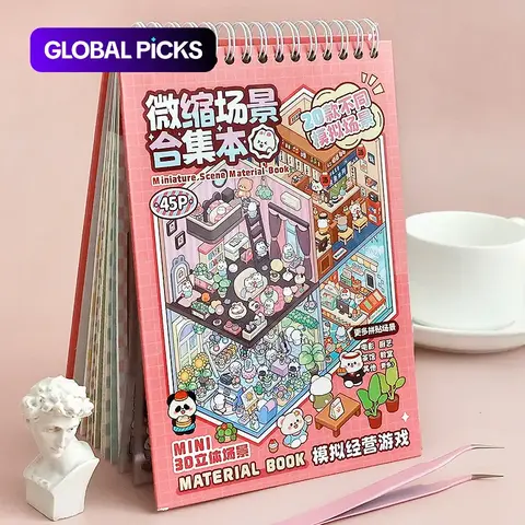 Miniature Scene Collection Book with 20pcs Scene Card Paper & 25pcs Sticker & 1 Count Tweezers, 3D DIY Decorative Sticker Book, Gift Wrapping Set, Scrapbook Kit #GLOBAL PICKS