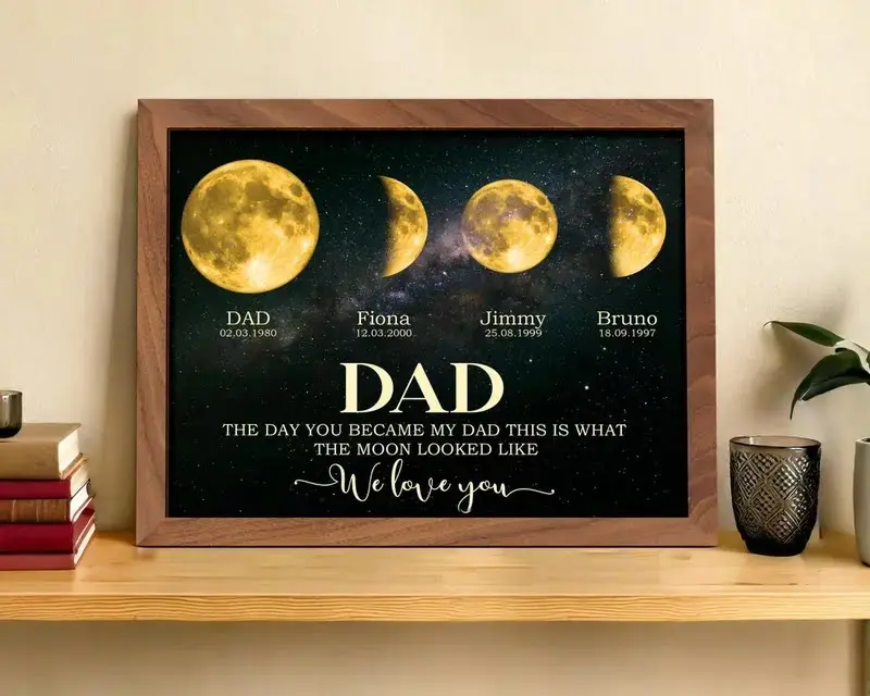 Personalized Moons Phase Frame with Kids Names, The Day You Became My Dad Gift, Moons Phase Print Frame, Father’s Day Gift, Gift For Dad, Gift For Grandpa, Gift From Grandkids