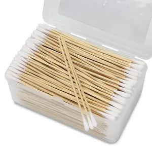 500PCS 6" Cotton Swabs in Storage Box - Long Cotton Swab with Wooden Sticks - Lint Free, Highly Absorbent Single Tipped Applicators for Makeup, Pet Care, Home Cleaning
