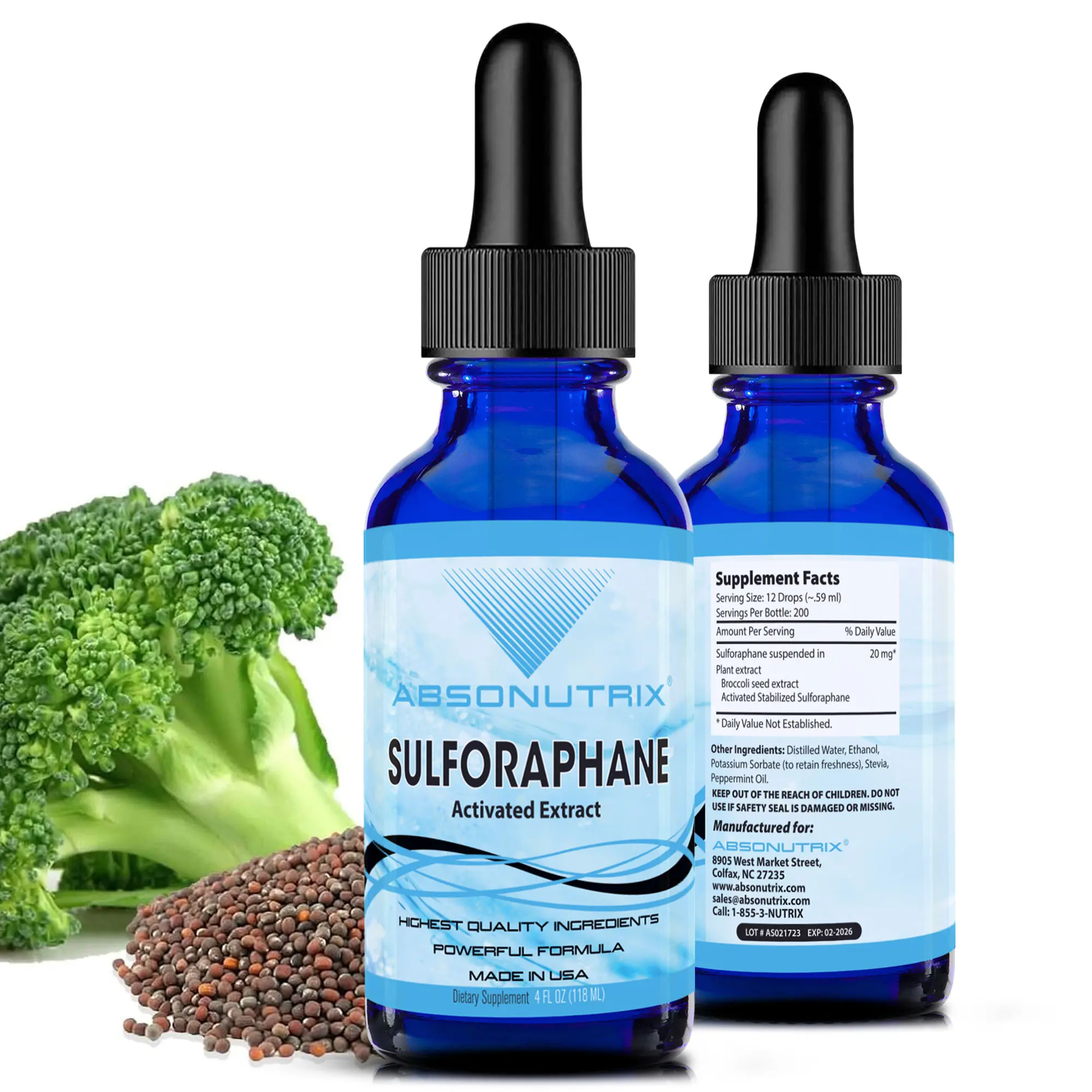 Absonutrix Activated Sulforaphane Supplement - 20mg, 200 Servings Bottle for Adults, Cognitive Boost Support, Anti-Aging, GMP Certified, Non-GMO, Made in USA