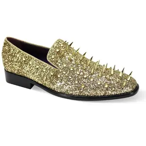 Men's Fashion Sparkly Smoking Spike Sequin Dress Tuxedo Loafers Slip On Shoes (S0144)