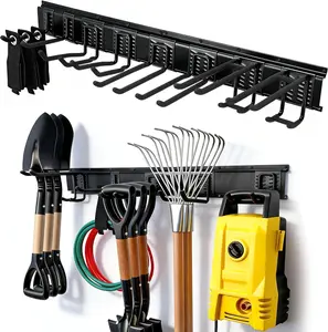 Garage Storage Rack 49.5'' with 11 Adjustable Multi-Type Hooks, 400Lbs Heavy Duty Garage Tool Organizer Wall Mount, Garden Yard Tool Folding Chair Organizer, Easy Assembly, Space-Saving Garage Organization
