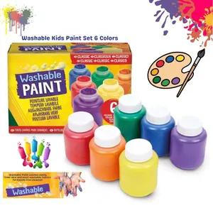 Washable Kids Paint Set 6 Pack – Non Toxic Finger Paint for Toddlers, Easy Clean Art Supplies for Kids, At Home Activity Craft Kit Gift Set