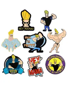8 Piece Set Humorous Muscular Man Johnny Bravo Enamel Pins Cartoon Animation Character Alloy Brooches, Jeans, Scarves, Hats,Backpack,Lapel Badge Decoration, Trendy All-match & Exquisite,Fashin Jewelry Gift for Friends