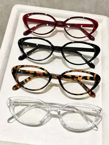 4 Pairs Cat Eye Fashionable Portable Plastic Frame Transparent Glasses, Ideal for Women, Outdoor Activities, Parties, Reading, Street Photography