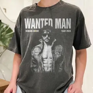Wanted Man Tour 2026 T-Shirt - Graphic Tee Sweatshirt Hoodie, Funny Western Wanted Poster Concert Shirt, 2026 Music Tour Graphic Apparel, Sarcastic Cowboy Style Gift for Concert Lovers Music Fans