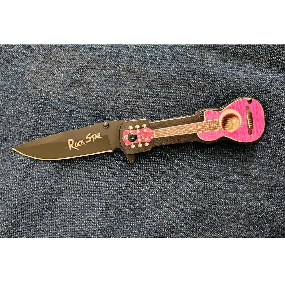 Unique and Beautiful Pink Guitar Style Handle Folding Pocketknife