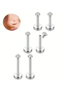 6pcs 6-10mm 304 Stainless Steel Lip Rings Nose Studs Set for Men Women Labret Monroe Lip Ring Tragus Nail Helix Earring Stud Piercing Jewelry Side Labret Jewelry