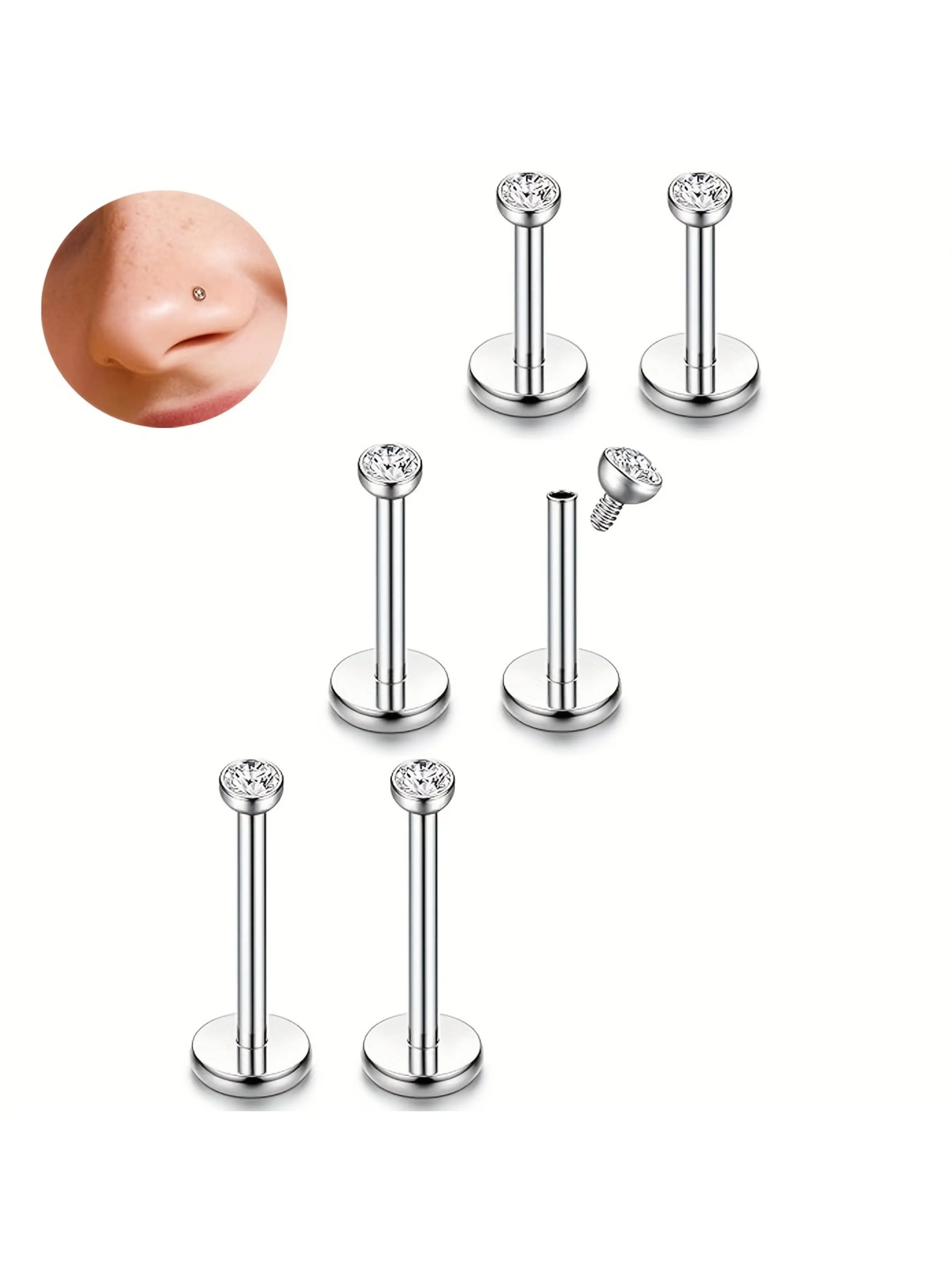 6pcs 6-10mm 304 Stainless Steel Lip Rings Nose Studs Set for Men Women Labret Monroe Lip Ring Tragus Nail Helix Earring Stud Piercing Jewelry Side Labret Jewelry