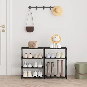4-Tier Small Shoe Rack, Narrow Stackable Shoe Shelf for Kids and Adults, Lightweight Shoe Holder.