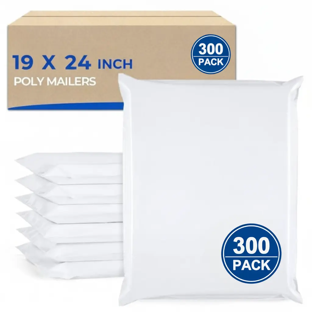 300 Pack Poly Mailers 19x24 Inch Bulk Shipping Bags for Backpack Clothes Shipping Premium Quality Strong Self Adhesive Shipping Envelopes for Small Business,Waterproof Packaging Mailers Poly Bags for Shipping Mailing Bags White