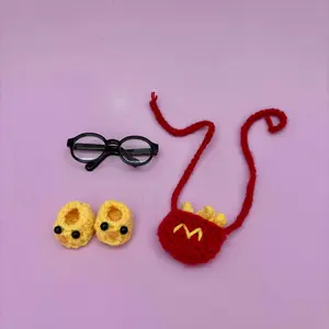 2025 new cute style Handmade Crochet Clothes  French Fries-style doll 3-piece set  Lafu outfit SuitSuitabie for 6-7 inch Doll cute doll outfit la dollclothes doll outfit sweater overall baby doll clothes  Halloween Fashion Accessory Set