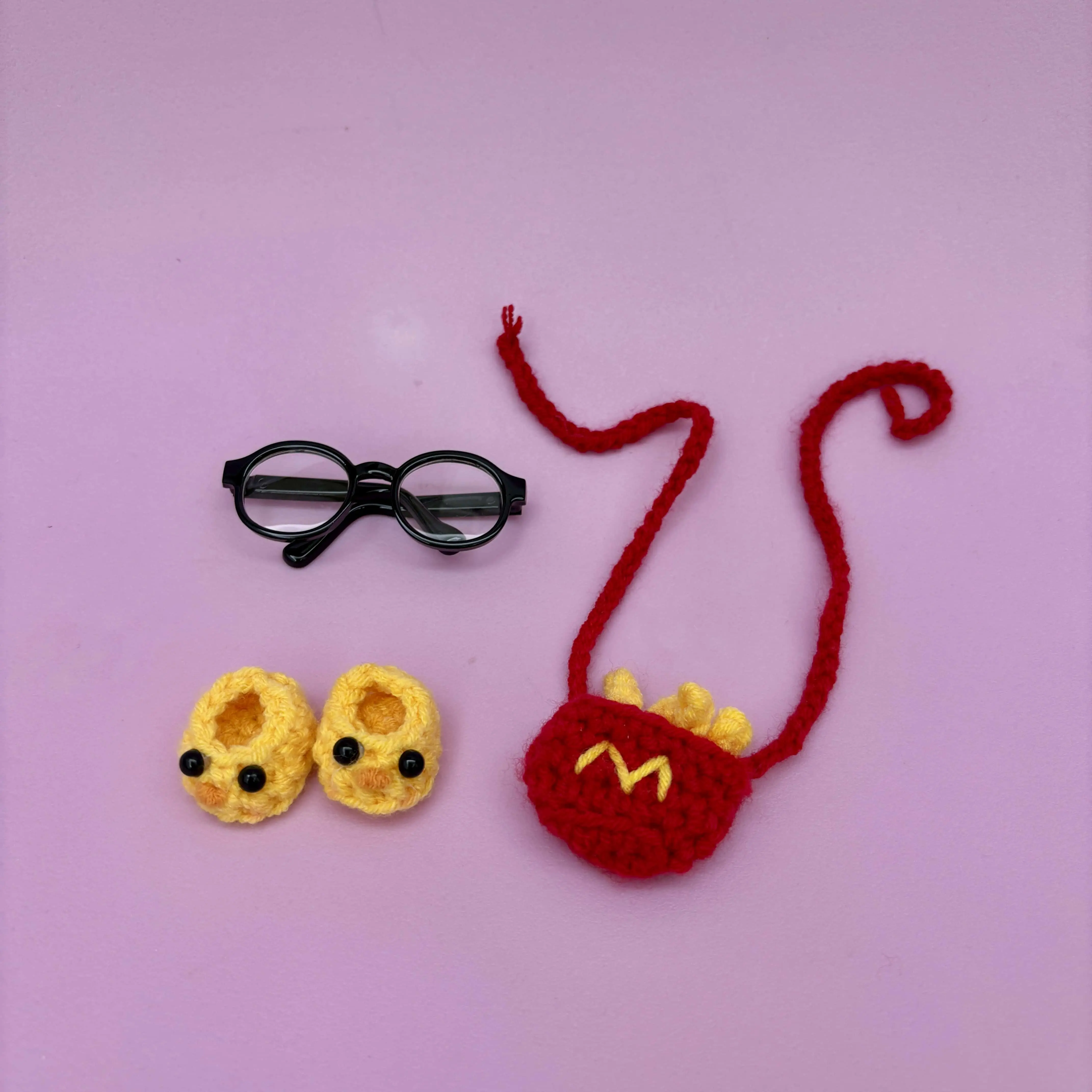 2025 new cute style Handmade Crochet Clothes  French Fries-style doll 3-piece set  Lafu outfit SuitSuitabie for 6-7 inch Doll cute doll outfit la dollclothes doll outfit sweater overall baby doll clothes  Halloween Fashion Accessory Set