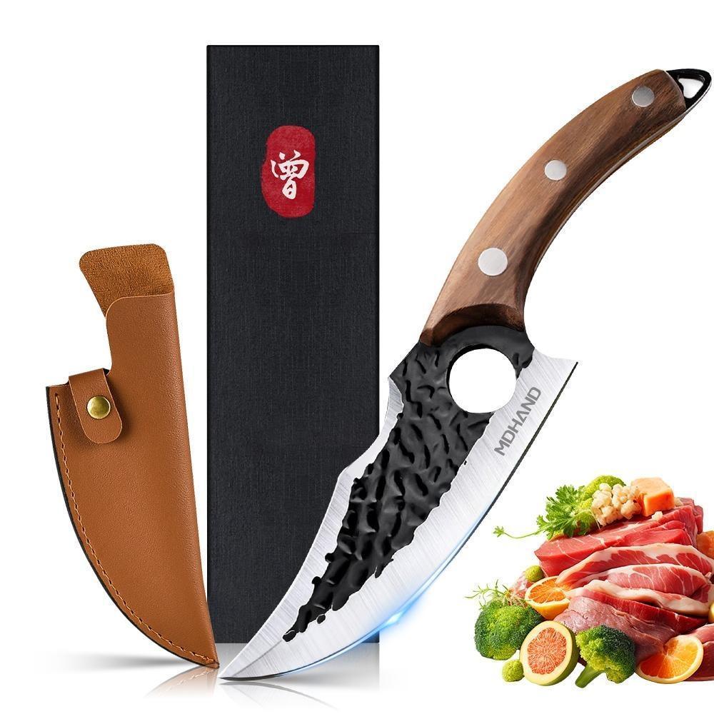 Hand Forged Kitchen Chef Knife, 6 Inch Viking Knife Butcher Boning Knife With Leather Sheath