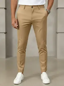 Men's Casual Classic Solid Color Plain Straight Leg Pants, Regular Fit with Pockets, Comfortable Everyday Wear, Ideal Gift for Him