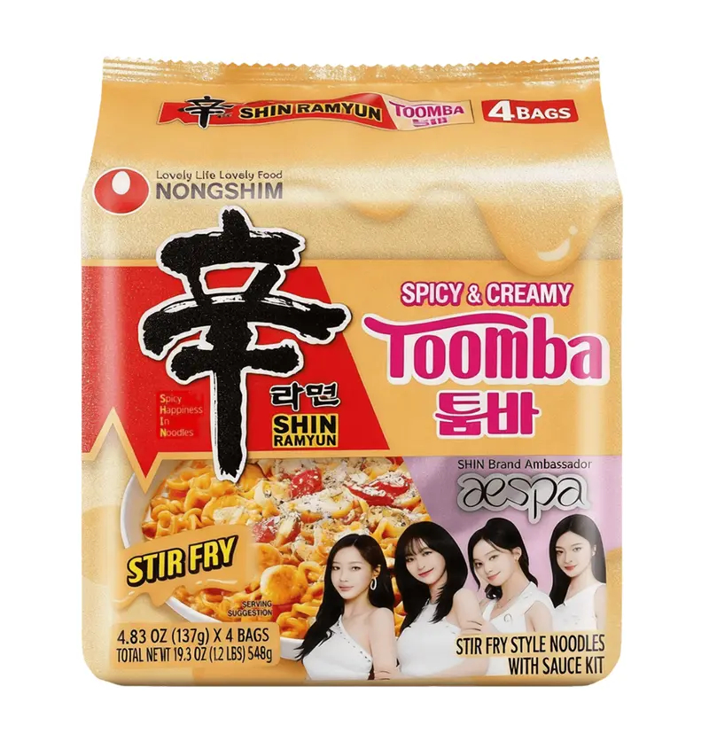 Nongshim Shin Ramyun Toomba Spicy & Creamy Stir Fry Instant Noodles with Sauce Mix 4.83 oz x 4 Servings Premium Foods